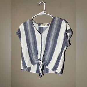 Cloth & Stone Blue and White Crop Tie Front Button Down Shirt Size XS